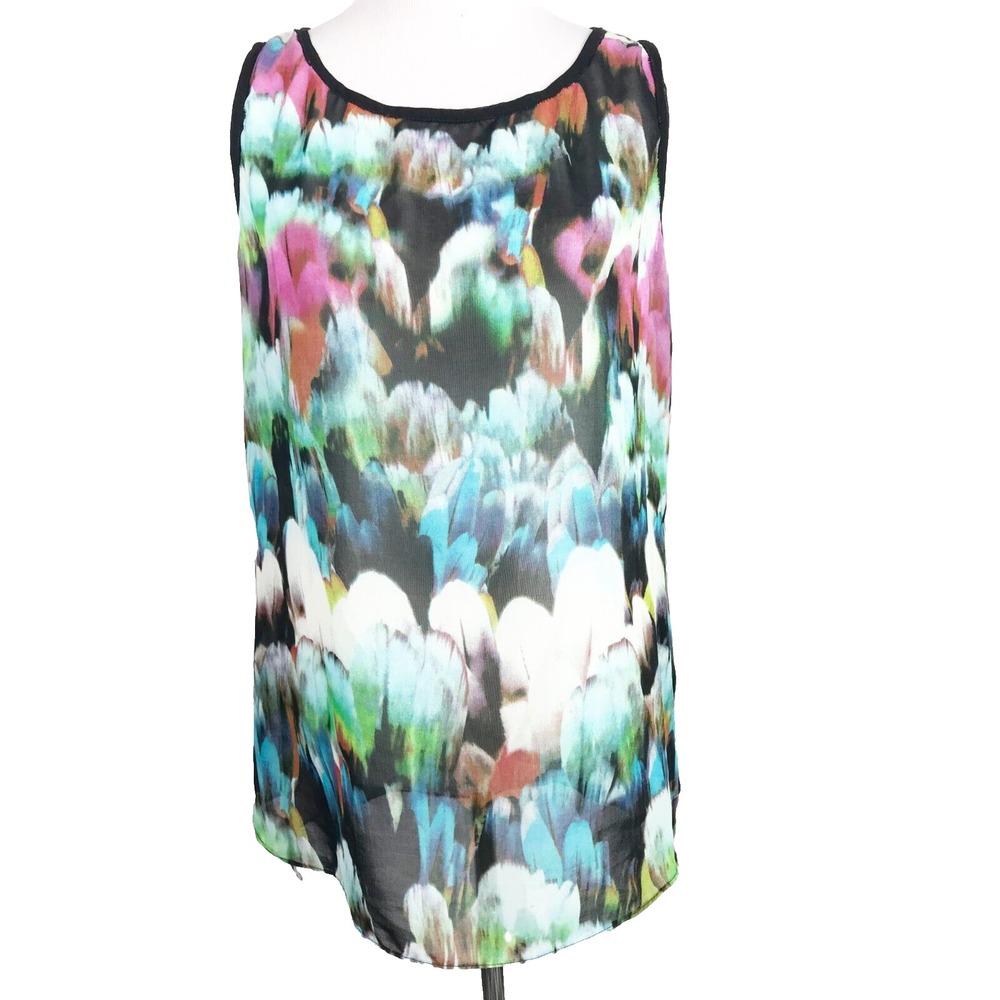 Alberto Makali Top Women Medium Black Blue Floral Abstract Sheer Fairycore Artsy